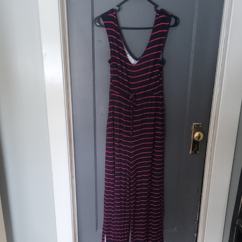 Maurices Navy and Red Striped Jumpsuit